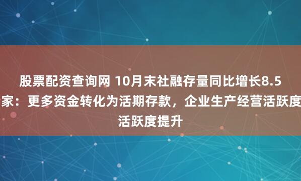 股票配资查询网 10月末社融存量同比增长8.5% 专家：更多资金转化为活期存款，企业生产经营活跃度提升